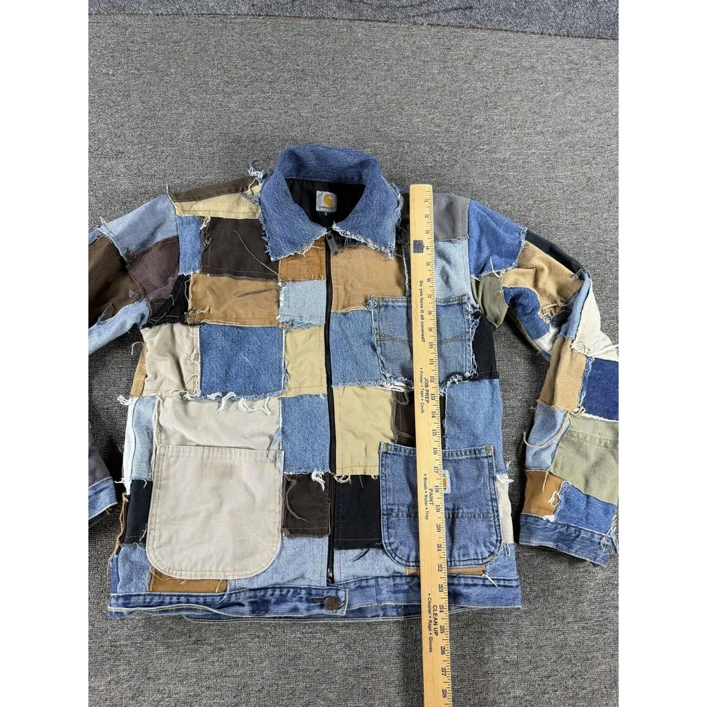Carhartt Upcycle Jacket Mens Small Patchwork Rework Denim Canvas Workwear Lined